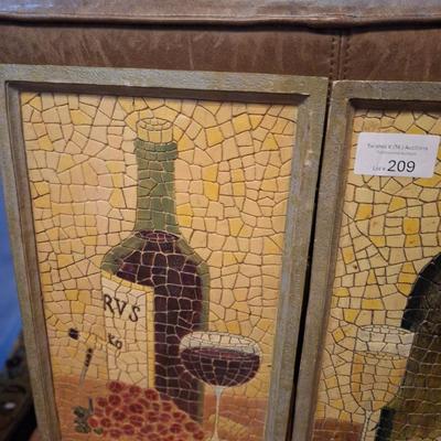 wine wall art, these are heavy mosaic looking art likely made of plaster?