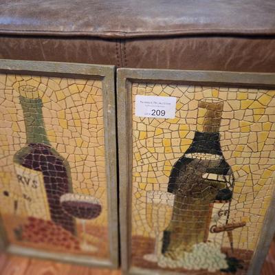 wine wall art, these are heavy mosaic looking art likely made of plaster?
