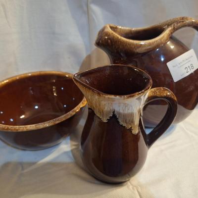 vintage pottery, the pitcher is Roseville other two are marked USA