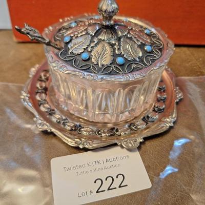 glass and silverplate sugar bowl