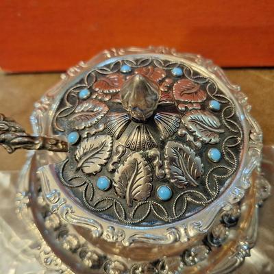 glass and silverplate sugar bowl