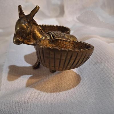 small brass donkey with baskets