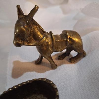 small brass donkey with baskets