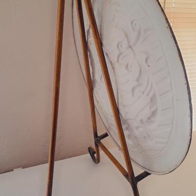 large metal decorative plate with stand