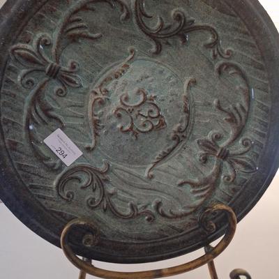 large metal decorative plate with stand