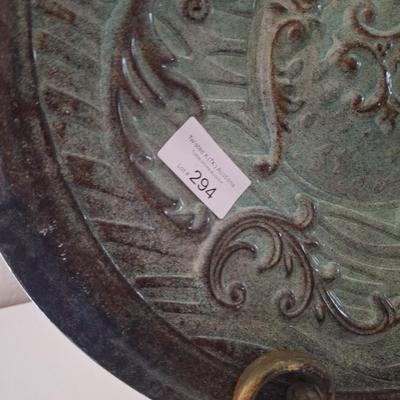large metal decorative plate with stand
