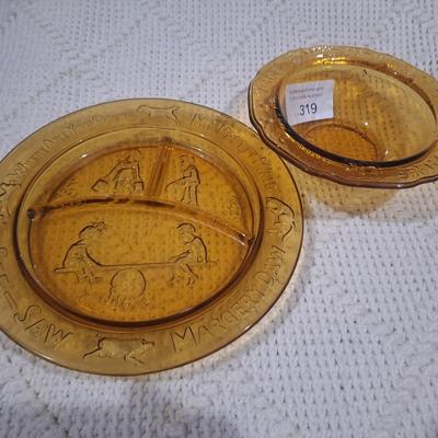 Tiara Amber Nursery Rhymes Divided Collectible Dish divided dish and bowl