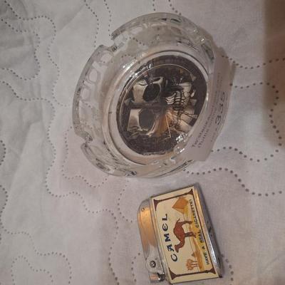 Camel lighter and ashtray with skull images