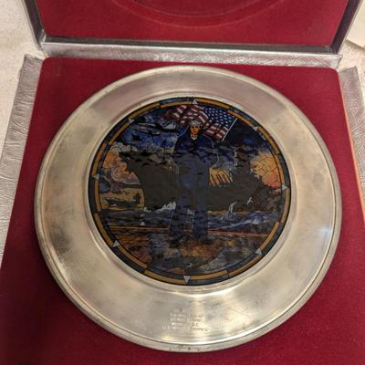 Stained Glass and pewter plate with certificate