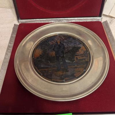 Stained Glass and pewter plate with certificate