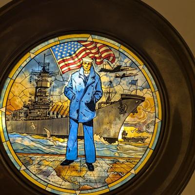 Stained Glass and pewter plate with certificate