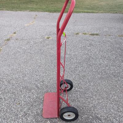Red 2 wheel hand truck-damaged wheel