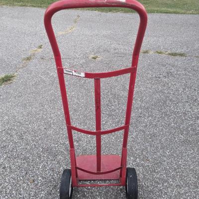 Red 2 wheel hand truck-damaged wheel