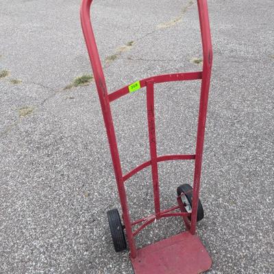 Red 2 wheel hand truck-damaged wheel