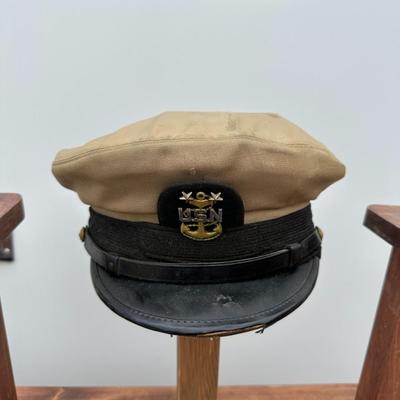 VINTAGE U.S. NAVY OFFICERS KHAKI COMBINATION CAP