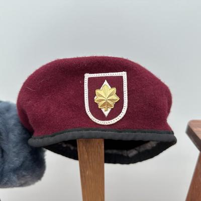 SOVIET ARMY WINTER USHANKA HAT AND U.S. ARMY AIRBORNE MAROON BERET