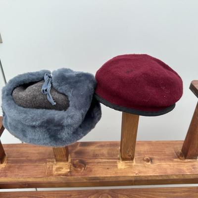 SOVIET ARMY WINTER USHANKA HAT AND U.S. ARMY AIRBORNE MAROON BERET