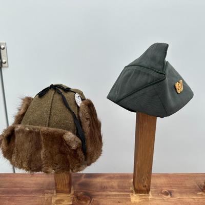WWII WINTER ARMY RABBIT FUR HAT AND A GARRISON CAP