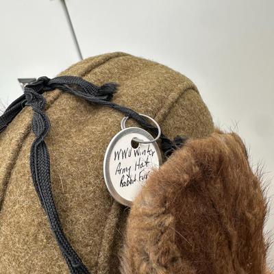 WWII WINTER ARMY RABBIT FUR HAT AND A GARRISON CAP