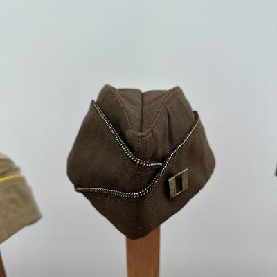 WWII U.S. ARMY WOMENS ARMY CORPS KHAKI GARRISON CAP AND U.S. ARMY OFFICERS GARRISON CAP