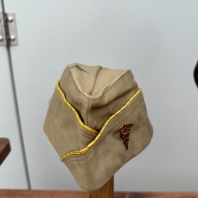 WWII U.S. ARMY WOMENS ARMY CORPS KHAKI GARRISON CAP AND U.S. ARMY OFFICERS GARRISON CAP