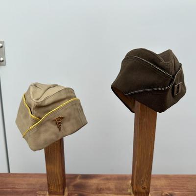 WWII U.S. ARMY WOMENS ARMY CORPS KHAKI GARRISON CAP AND U.S. ARMY OFFICERS GARRISON CAP