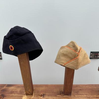 VINTAGE GERMAN NAVAL GARRISON CAP AND VINTAGE U.S. ARMY KHAKI GARRISON CAP
