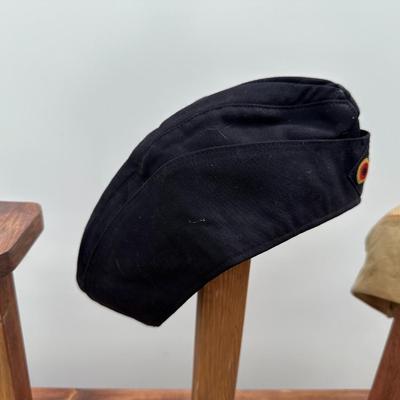 VINTAGE GERMAN NAVAL GARRISON CAP AND VINTAGE U.S. ARMY KHAKI GARRISON CAP