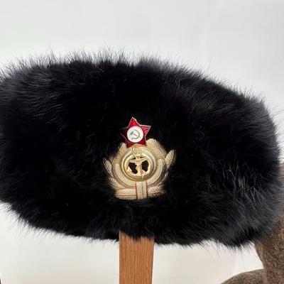 VINTAGE USHANKA SOVIET UNION FUR HAT AND VINTAGE SOVIET UNION RED ARMY BUDENOVKA HAT