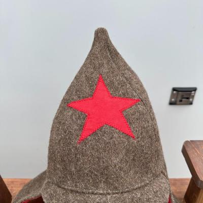 VINTAGE USHANKA SOVIET UNION FUR HAT AND VINTAGE SOVIET UNION RED ARMY BUDENOVKA HAT