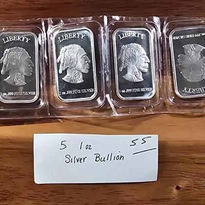 5. 1 oz silver bullion bars