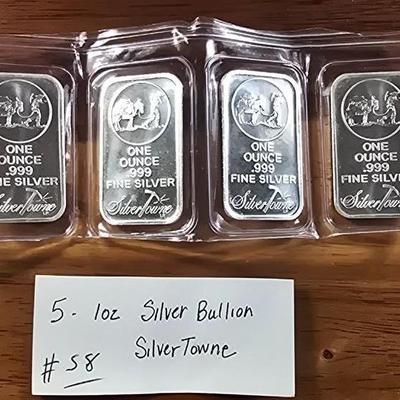 5. 1oz silver bullion bars