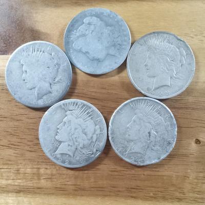 4 peace and 1 morgan dollar