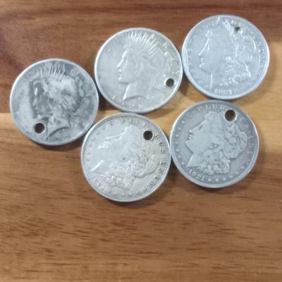 3 morgan and 2 peace dollars