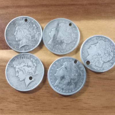 3 morgan and 2 peace dollars