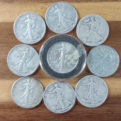9 silver walking liberty 1/2 dollars