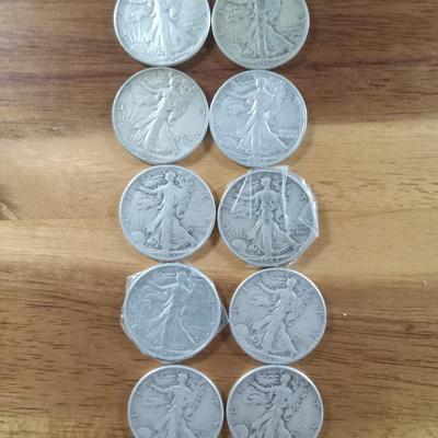 10 walking liberty half dollars