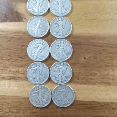 10 walking liberty half dollars