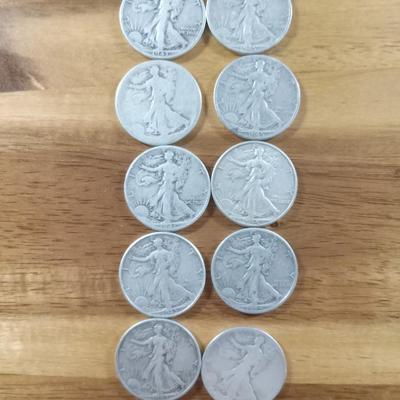 10 walking liberty half dollars
