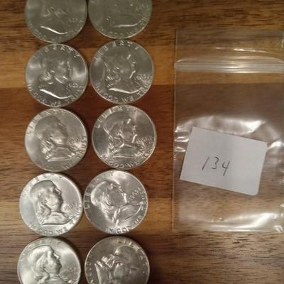 10 Franklin halves 90% silver