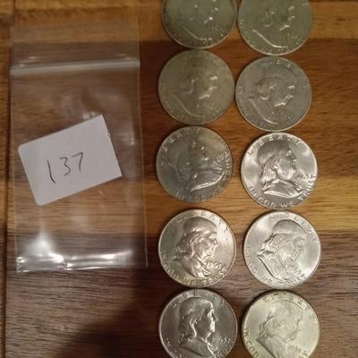 10 90% Franklin halves