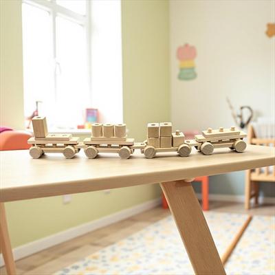 Sale Photo Thumbnail #1020: Classic Wooden Toy Train Set.