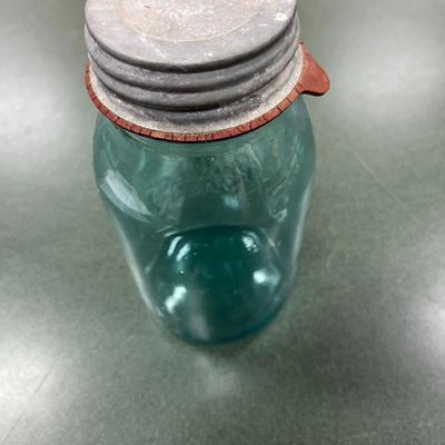 Sale Photo Thumbnail #1040: Vintage Blue Ball Round Qt Mason Jar #1 with zinc Lid
