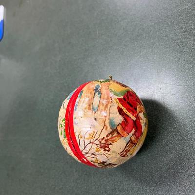 Sale Photo Thumbnail #1069: Vintage Christmas Candy Container/ornament.  Depicts Santa and a child with a Christmas Tree.  Made of Paper Mache in West Germany