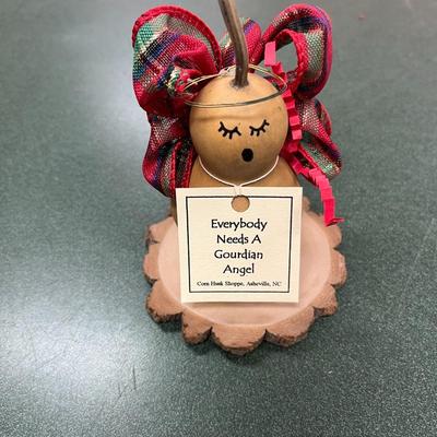 Sale Photo Thumbnail #1078: Handcrafted Gourdian Angel figurine made for a dried gourd.  Made in Asheville, NC by Judy Horn