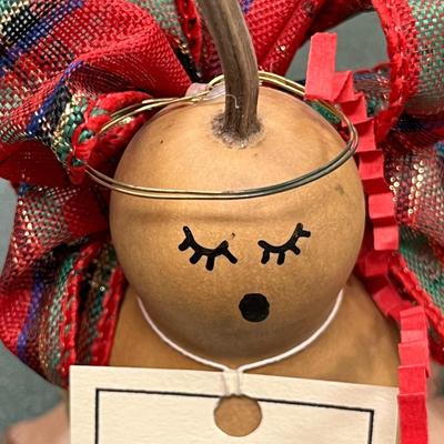 Sale Photo Thumbnail #1074: Handcrafted Gourdian Angel figurine made for a dried gourd.  Made in Asheville, NC by Judy Horn