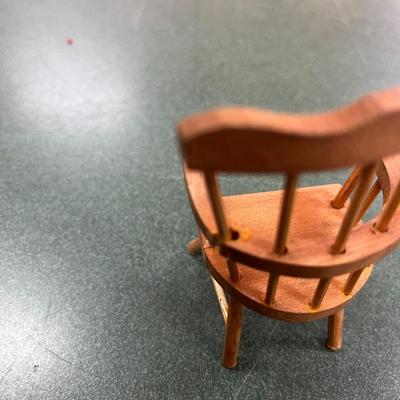 Sale Photo Thumbnail #1084: Set Of Three Dollhouse Furniture Chairs.  Includes box for two of the chairs.  Windsor chair has been broken and repaired