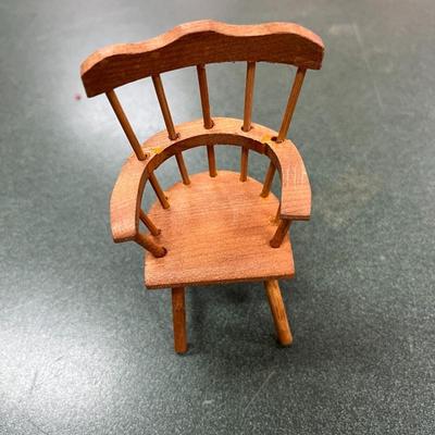 Sale Photo Thumbnail #1086: Set Of Three Dollhouse Furniture Chairs.  Includes box for two of the chairs.  Windsor chair has been broken and repaired