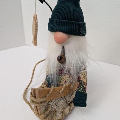 The Gnommery Christmas Gnome Fisherman In Birch Bark Canoe With Pipe And Wooden Fish