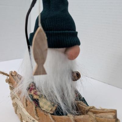 The Gnommery Christmas Gnome Fisherman In Birch Bark Canoe With Pipe And Wooden Fish